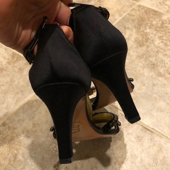 Bottega Veneta rhinestone satin ankle t strap black strappy vintage heels… - Picture 7 of 17